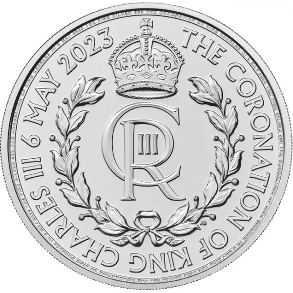 Stříbrná korunovační mince s monogramem - král Charles III., 1 oz 
