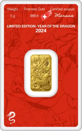 Zlatý slitek Argor Heraeus 5 g - Rok draka 2024