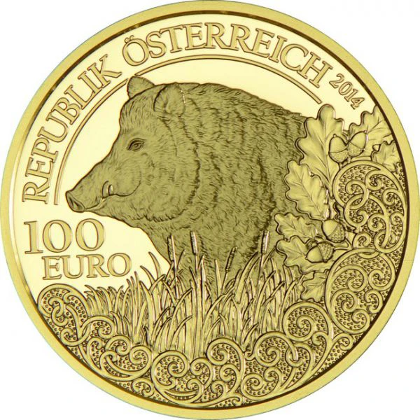 100 Euro Zlatá mince Divočák PP