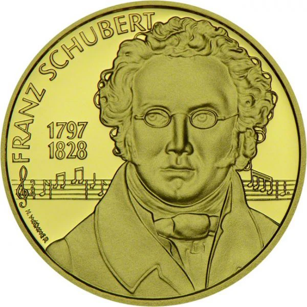 500 šilink Zlatá mince Franz Schubert
